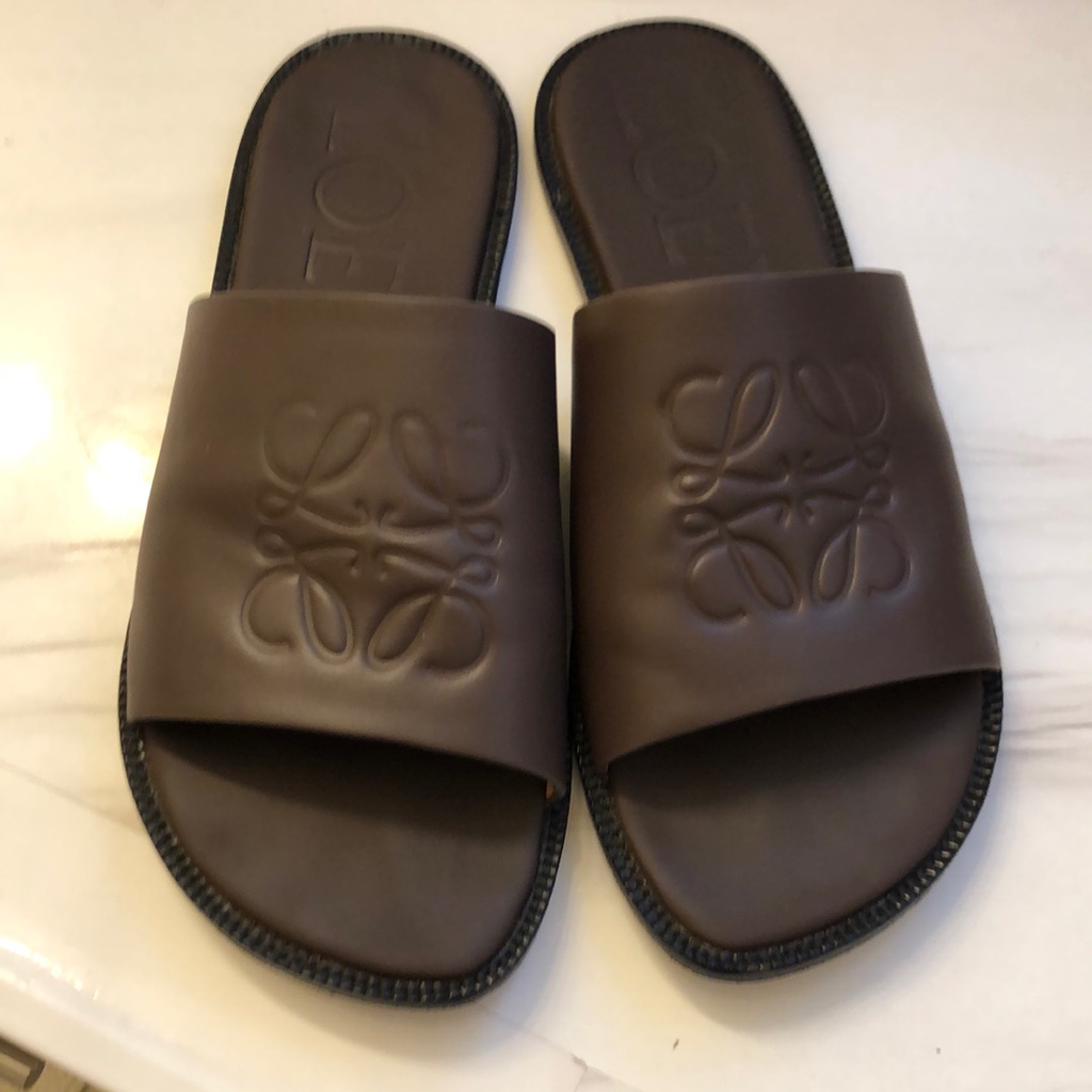 Loewe Made In Italy Leather Brown Slide Shoes Sandals With Logo Size 38